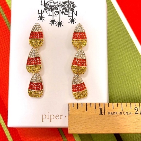 Brand New Piper K Candy Corn Halloween Sparkly Drop Earrings Festive Party - Picture 7 of 13